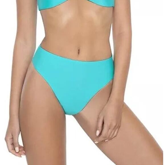 PilyQ Saltwater Hillary L High Waisted Bikini Bottom Size L Blue New - Picture 1 of 7